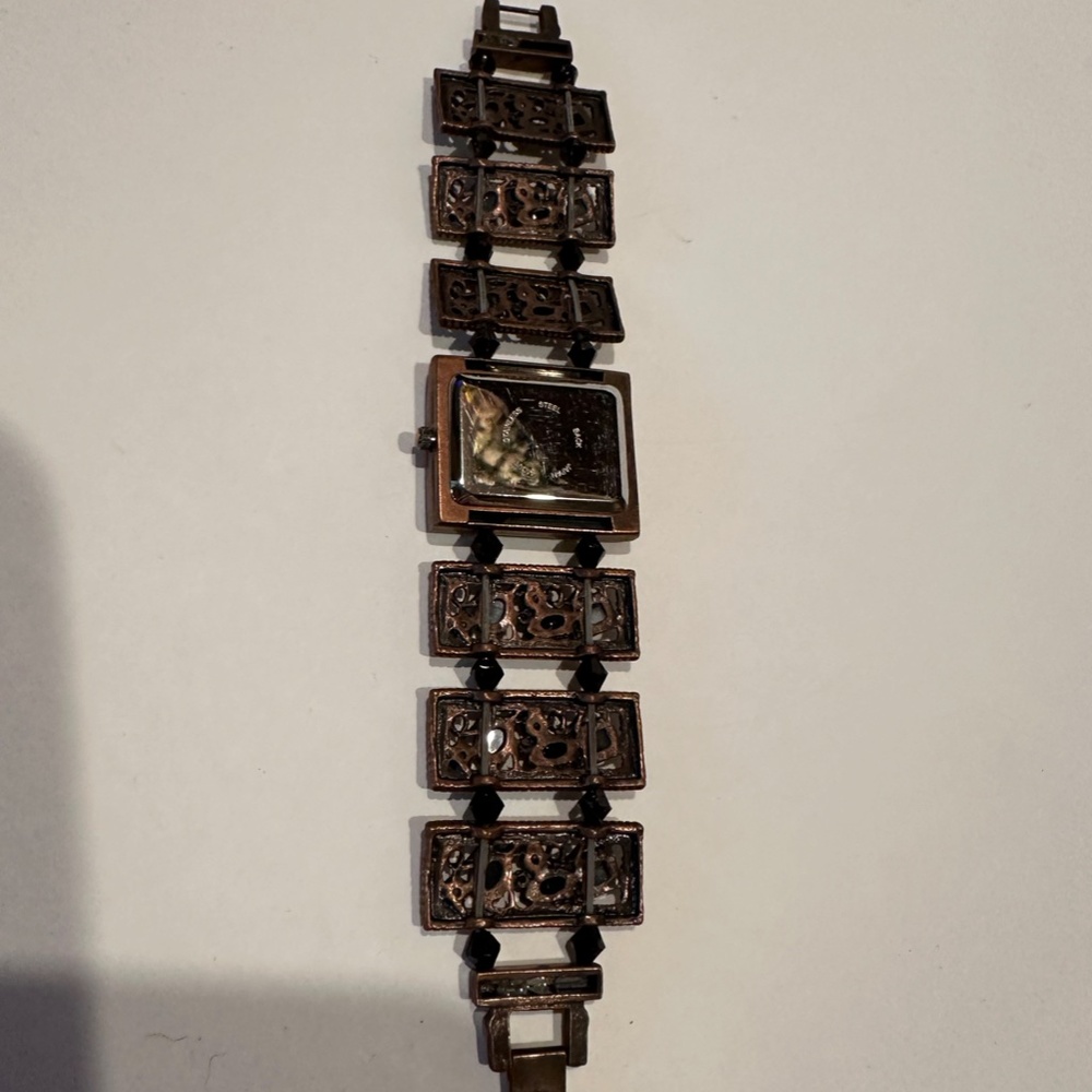 Vintage Quartz Rectangular Watch. Copper Tone Wit… - image 2